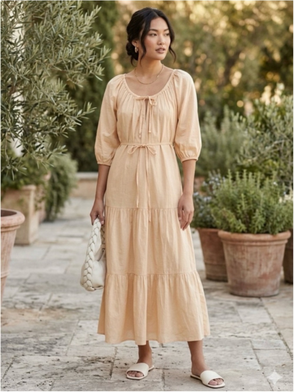 Faithfull The Brand Marloe Maxi Dress in Cotton Voile Size Small 4 Plain Sand